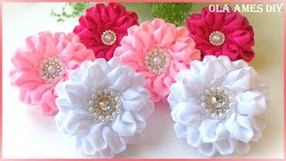 Канзаши/Цветы из репсовой ленты МК/DIY Kanzashi/Grosgrain Ribbon Flower/Flor de Fita/Ola ameS DIY