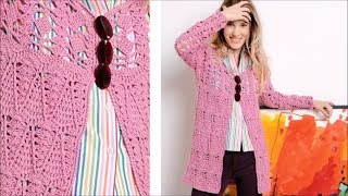 Ажурный розовый кардиган