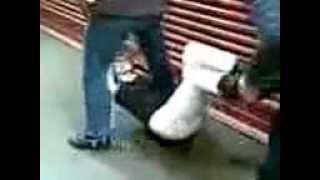 Drunk Blond Girl Leaving the Club Completely Wasted and Falls Over . Totally Trashed.