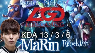 LGD MaRin RENEKTON vs GNAR Top - Patch 6.17 KR Ranked | League of Legends