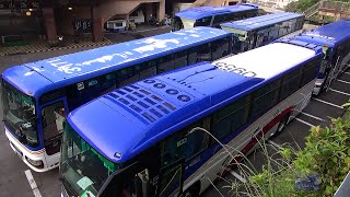 全号車これより発車です。  Bus goes up a Ryokan slope 熊本 九州産交 大型観光バス 動画