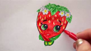 ? Erdbeere zeichnen - how to draw Strawberry Kiss Shopkins - как нарисовать клубнику