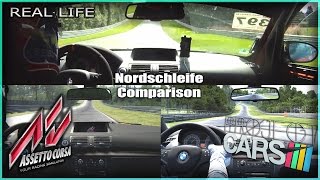 Assetto Corsa VS Project Cars VS Real Life @ Nordschleife with BMW 1M