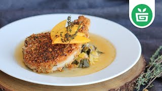 PALEO || Almond Crusted Pork Chops with Braised Leeks, Collard Greens and Beefsteak Tomatoes