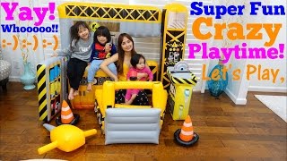 Family Toy Channel: Construction Playset Pretend Playtime. Inflatable Play Tent Playtime Fun!