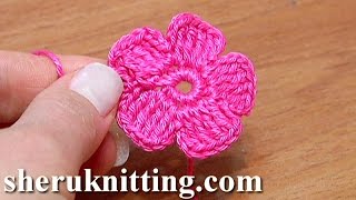 Crochet Small Five-Petal Flat Flower Tutorial 28 Part 2 of 2 Come fiori all'uncinetto