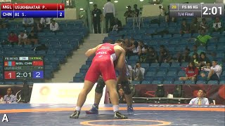 1/4 FS - 86 kg: P. USUKHBAATAR (MGL) df. S. BI (CHN) by FALL, 13-10
