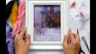 Зимний лес - картина шерстью, пейзаж