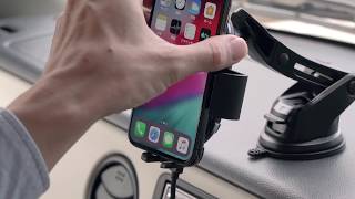 スマートフォン用車載ホルダー（自動開閉・オートホールド・Qi充電・ワイヤレス充電・吸盤取り付け・iPhone）200-CAR071