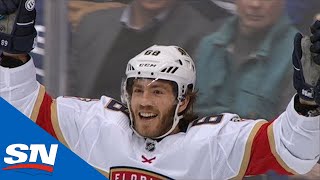 Mike Hoffman Takes Carom Off Boards, Banks Goal In Off Michael Hutchinson