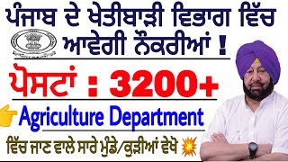 ਪੰਜਾਬ ਖੇਤੀਬਾੜੀ ਵਿਭਾਗ ਵਿੱਚ ਆਵੇਗੀ 3200 ਪੋਸਟਾਂ || punjab agriculture department Bharti