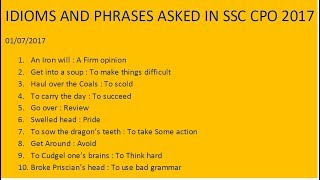 IDIOMS AND PHRASES ASKED IN SSC CPO 2017