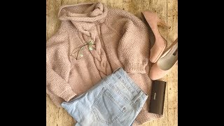 Вязаный свитер спицами регланом сверху с узором "Рис" часть 1