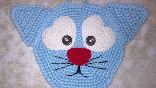 ВЯЖЕМ КРЮЧКОМ-подставка под горячее и прихватка в одном.HAND MADE. ПРИХВАТКА крючком ГОЛОВА КОТА