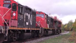 Classic Geep! CN Train 406 West at Boundary Creek, NB