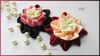 Satin ribbon flower, authors kanzashi petal, Tutorial, DIY