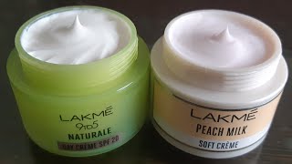 Lakme 9to5 naturale day cream vs lakme peach milk soft cream review, day cream, moisturizing cream,