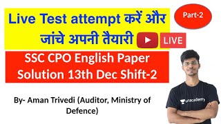 ? Live Test ?SSC CPO 2019 English Paper Solution 13th Dec Shift-2 Part-2 | SSC CGL SSC CHSL