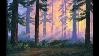 Come dipingere un bosco 3 al tramonto con colori acrilici su tela