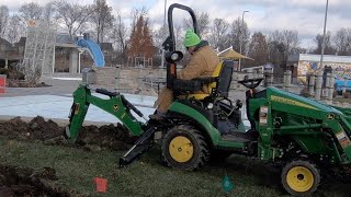 John Deere 1025R Digs The Water Park!! Large Backhoe Project!