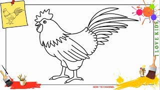 How to draw a chicken (rooster, cock) EASY step by step for kids, beginners