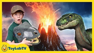 Jurassic World Fallen Kingdom Volcano Adventure Dinosaur Skit! Giant Life Size T-Rex & Toy Dinosaurs