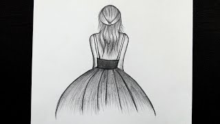 Pencil Sketch Drawing Of A Girl || How To Draw Girl With Beautiful Dress || Pencil Shading