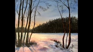 Как рисовать свет в зимнем пейзаже. Акрил; How to paint light in Winter scene in acrylic