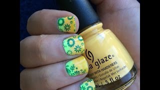 Bright summer nail stamping Design/ Diseño de uñas degradado en Verde con estampado!