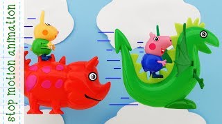 Flying a dragon, daddy pig's  funny skate ride608 Skateboarders, Granny and Mummy Pig's skateboard