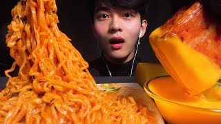 SUB)불닭볶음면 통스팸 리얼사운드 먹방/ASMR SPICY FIRE NOODLES & BIQ SPAM MUKBANG REALSOUND 韓国の激辛ラーメンスパム