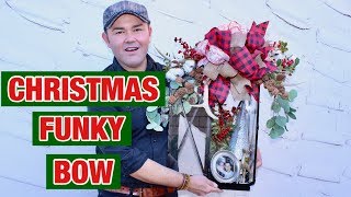 Decorating A Lantern For Christmas With A Farmhouse Style Funky Bow  / Budget Christmas Decor Ideas