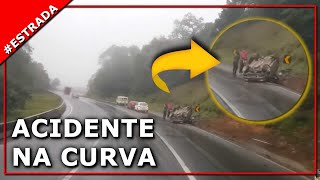 Acidente, capotou logo na primeira curva da serra