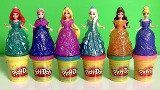 Play Doh Sparkle Princess Ariel Elsa Anna Disney Frozen MagiClip Glitter Glider Dolls