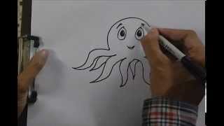 How to draw an Octopus - in easy steps  beginners step by step