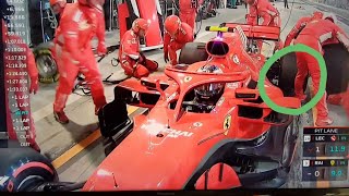 Ferrari mechanic snap leg (bad injury) F1 Bahrain Grand Prix 2018