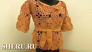 How to Crochet Square Cardigan Урок 5 часть 1 из 2 Ажурный пиджак из крупных квадратов