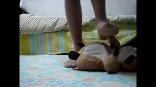 stocking foot trampling on stuffed animal