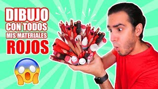 DIBUJO CON TODOS MIS MATERIALES DE COLOR ROJO !! Marcadores, Lapices, Acuarelas, etc HaroldArtist