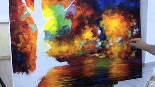 A sped up video of Leonid Afremov making a recreation of Colorful Night