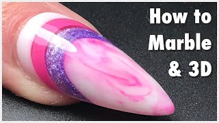 How to create 3D Reverse French & Marbling  - Nail Art Design Tutorial