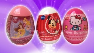 Minnie Mouse, Hello Kitty and Disney Princess Surprise Eggs Unboxing