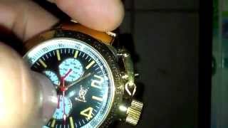KÖNIGSWERK Mens Gold Bracelet Watch Black Dial Large Face Multifunction Day Date Konigswerk