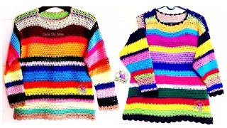 Blusa em Crochê de Sobras de Fios (COLORIDA)