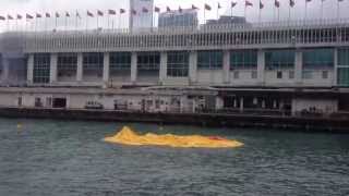 Giant rubber duck deflated in Hong Kong's Victoria Habour