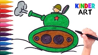 Как легко нарисовать танк с танкистом ребенку поэтапно. Видео для детей.