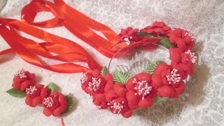 1) Украинский венок на голову своими руками /1 часть/ Мастер класс/ Цветы из ткани /