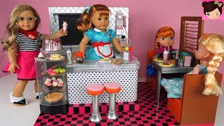 Doll Toy Kitchen Diner with Frozen Elsa & Anna Toddlers - Playing With Restaurant AG Dolls for  Kids