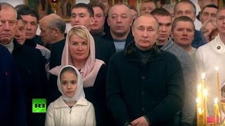 Владимир Путин на рождественском богослужении в Великом Новгороде