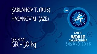1/8 GR - 58 kg: T. KABLAHOV (RUS) df. M. HASANOV (AZE), 9-6